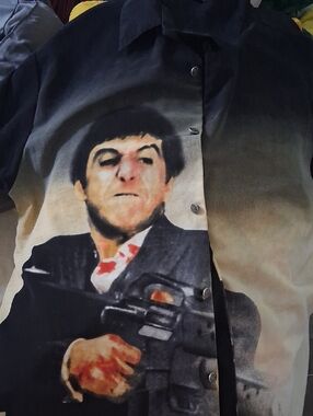 Scarface Graphic Print Button-Up Shirt in Black and Cream